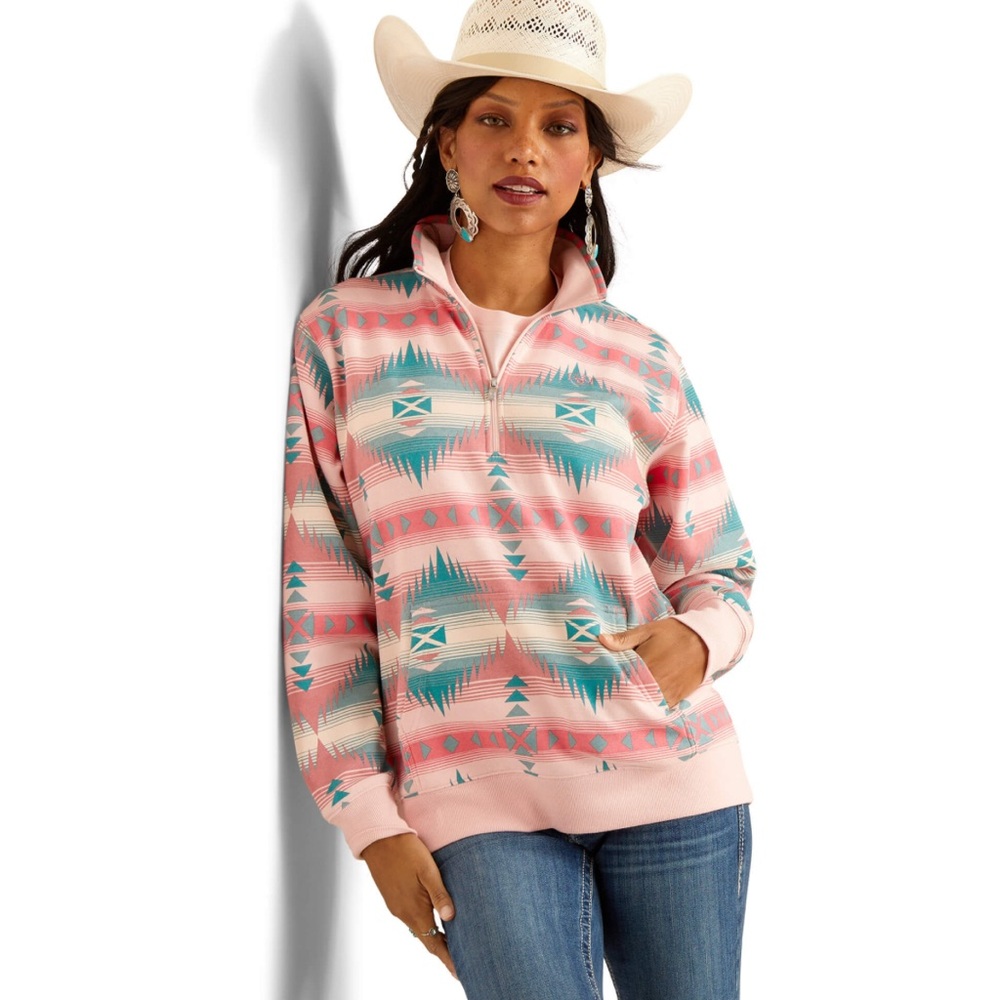 Ariat Pink and Blue Cowl Neck Sweater with Southwestern Pattern
